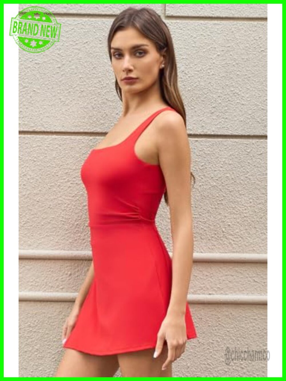 Square Neck Low Back Cutout Tennis Dress with Built-in Shorts - Picture 3 of 6